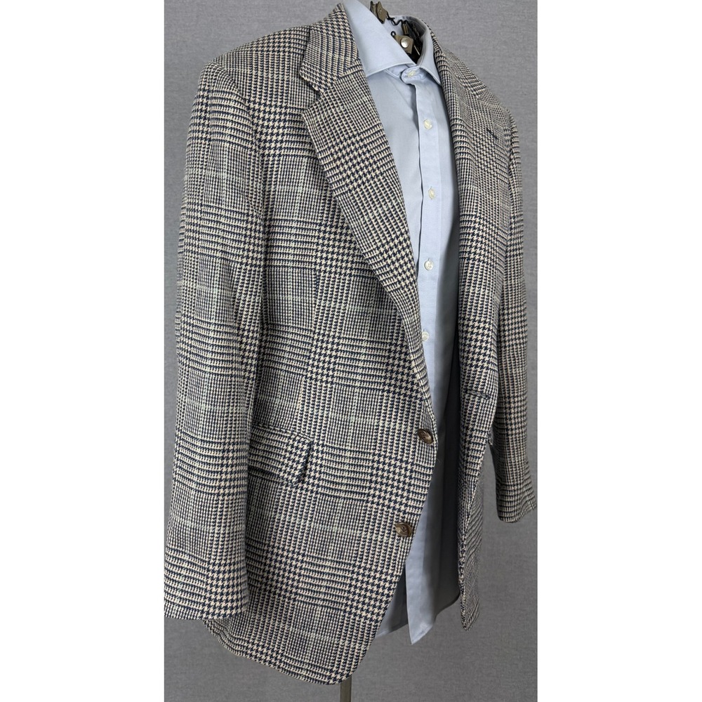 Polo Ralph Lauren Vintage 42R Blue Houndstooth Blazer Sport Coat Made in USA
